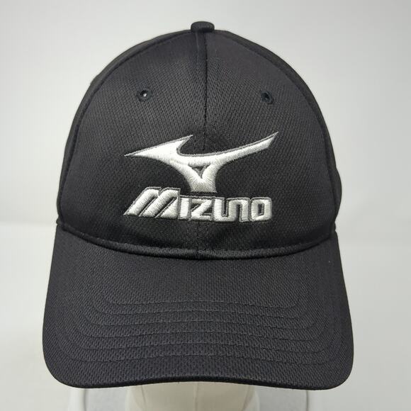Mizuno Fitted Baseball Hat Black Large Solid Embroidered Vent Holes - Picture 2 of 9